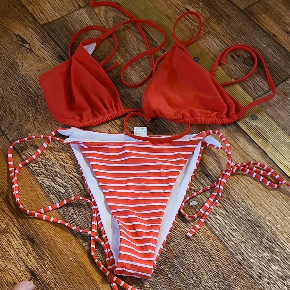 Red Striped Bikini Set